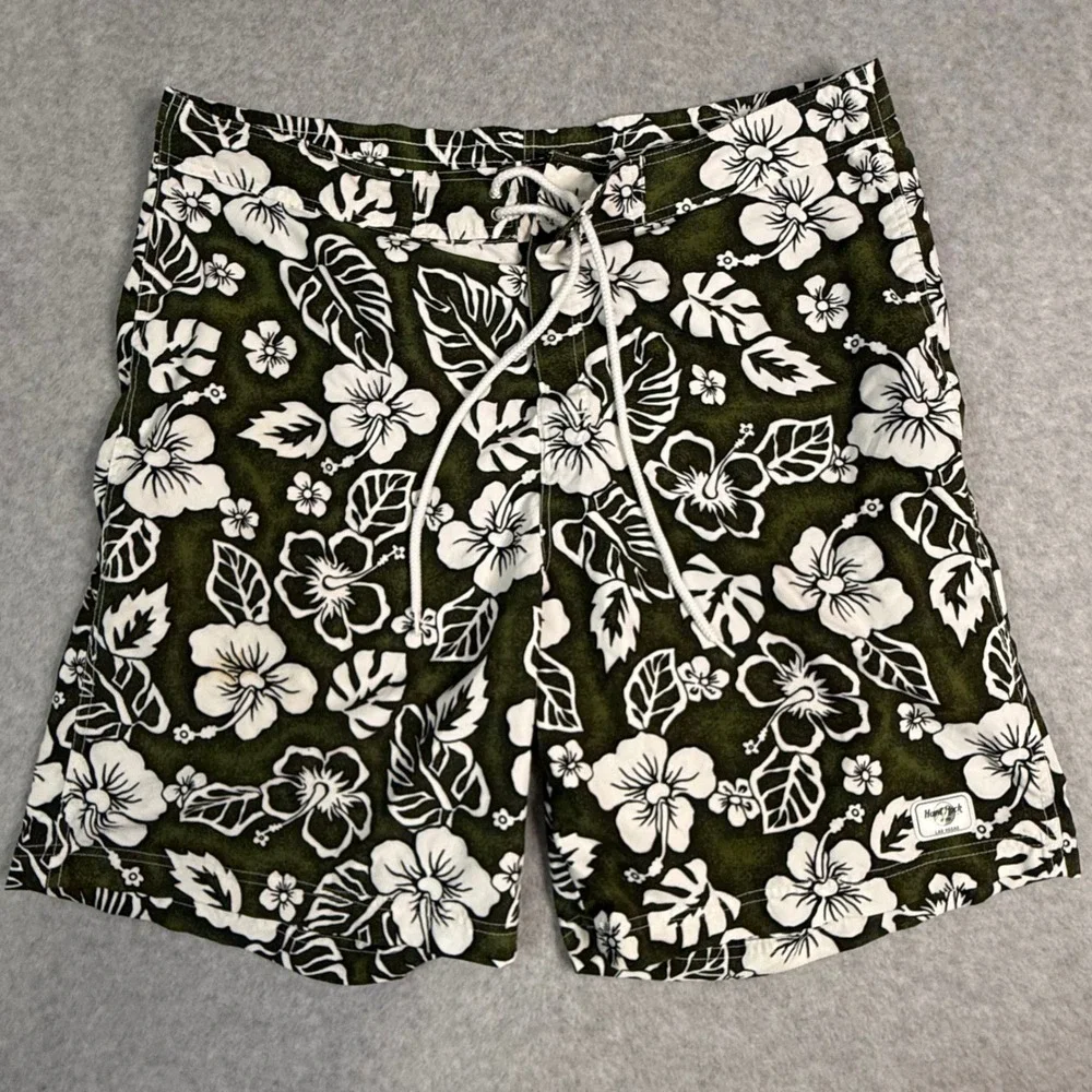 Hard Rock Hotel Las Vegas Mens Board Shorts Green White Hibiscus Floral Swim‎ 34